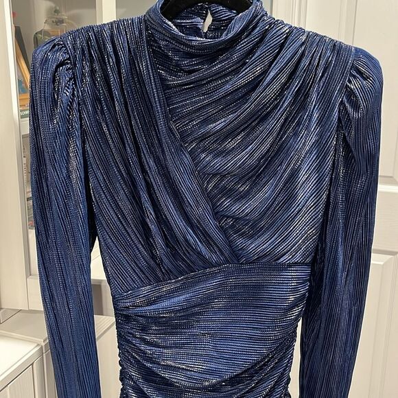 SABINA MASAYEV (NWT) Maya Foil Pleated Knit Minidress, Blue, Size S - Picture 4 of 13